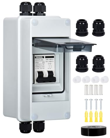 DIHOOL PV Sicherungsautomat, PV Anlage DC Trennschalter ip65 Leistungsschalter Solaranlage, DC12-400V, 10-63A, 2-pilog DC Schaltungsschutz(25A)
