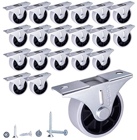 SKIR'CO (20 Stück) 40 mm Gummiräder, Möbelrollen, Bockrollen, nicht schwenkbar, Schrauben im Lieferumfang enthalten