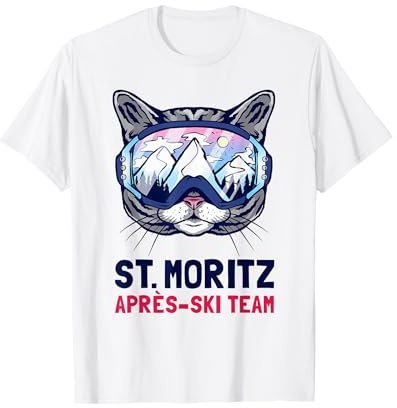 Saint Moritz Alpes Panorama Montagne Lunettes de ski Chats T-Shirt
