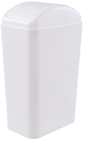 Yesdate 14 L Kitchen Trash Bin with Swing Lid, Plastic Swing Top Trash Can, White