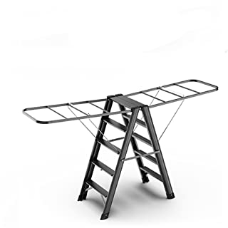 Wäscheständer/Wäschetrockner Leiter Trocknungsregal Dual-Purple-Purpose, multifunktionales teleskopischer Fischgrätenleiter faltbarer Trocknungsgepackung, Aluminium, Aluminium, Aluminium Clothes Dryin