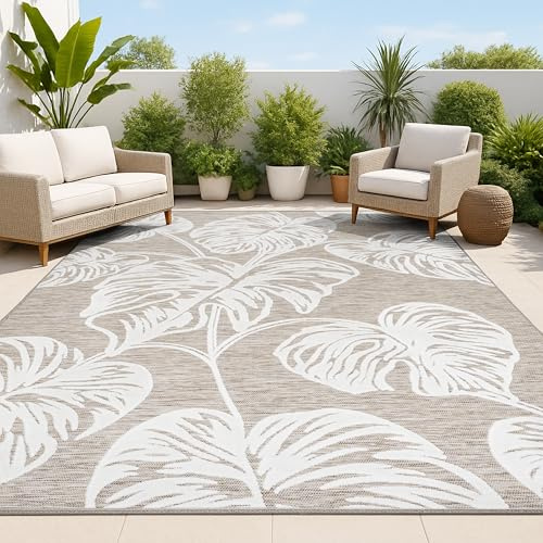 JONATHAN Y HWC100B-4 Tobago Tapis d'intérieur et d'extérieur à Motif de Feuilles de Monstera Bicolore, Floral, côtier, Campagne, Jardin, Patio, Porche, Nettoyage Facile, ne perd Pas Ses Poils, 10,2 x