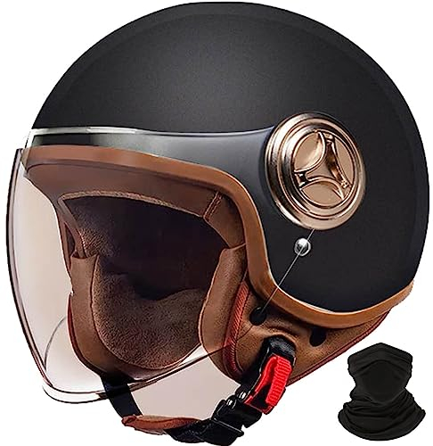 Retro-Motorradhelm, Halber Jethelm Mit Offenem Gesicht, Rollerhelm Mit Visier, DOT/ECE-Zugelassener Mopedhelm Für Erwachsene Männer Und Frauen A,L 58-60cm