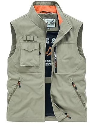 Btmpmcs herr utomhus Gilet snabbtorkande fiskeväst flera fickor last användbarhet safari väst jakt vandring ärmlös jacka andningsbar fotografi topp, C-kaki, L