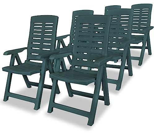 puraday Garten-Liegestühle 6 STK. Kunststoff Grün 60x61x108 cm Plastik Gartenstuhl Balkonstuhl Campingstuhl Klappbar Gartensessel Klappsessel Terrassenstühle für Terrasse Garten