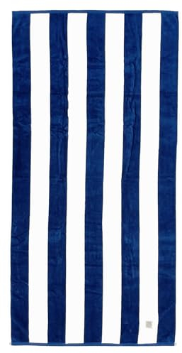MOMOMUS Toalla de Playa de Algodón Velour 100% - Rayas Cabana, Suave y Ultraabsorbente - Ideal como Toalla de Playa Grande Antiarena y Toalla de Piscina Grande - Azul, 90x180 cm