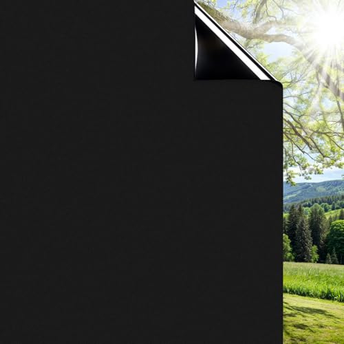 DIFIT Blackout Window Film Privacy Black Frosted Window Film Self Adhesive Black Out Film for Glass Windows Total Light Blocking No Glue Static Cling Anit UV Blackout Film for Home Office, 30x120 cm