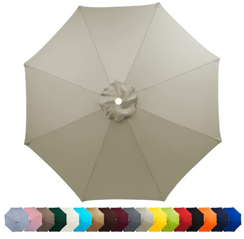 HonunGron Auvent De Remplacement pour Parasol 2m/2.3m/2.5m/2.7m/3m,Dessus De Parapluie De Remplacement pour 6 Ribs/8 Ribs, UV 50+ Toile de Rechange pour Parasol De Jardin (6 Ribs-3m,Taupe)