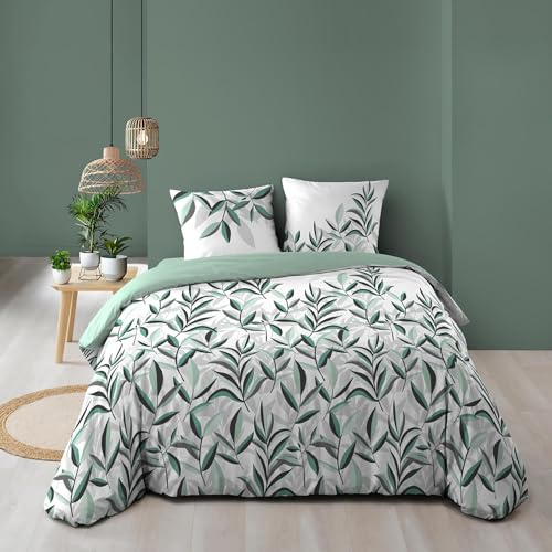 Douceur d'Intérieur, Parure de Lit 3 Pièces (240 x 220 cm) Eldorado Vert, 100% Coton