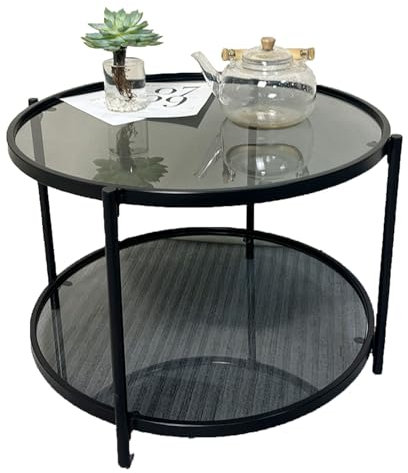 JATIBOSH Beistelltisch, Kleiner Couchtisch, Glastisch mit Oberfläche Aus Hartglas, Sofa Beistelltisch für Wohnzimmer Schlafzimmer Sofatisch, Couchtisch Klein, Tisch Rund