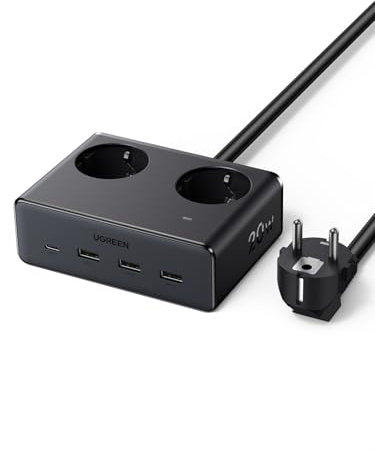 UGREEN Ciabatta Multipresa 6 in 1 con USB C 20W Carica Rapida, Presa Multipla Salvaspazio con La Spina 2 AC 3680W, Cavo 1.5M e Interruttore Individuale per Famiglia, Ufficio, Viaggio