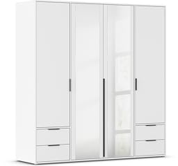 Rauch Möbel NAGATA, Kleiderschrank, Farbe Weiß, Breite 187 cm | Schrank, Mehrzweckschrank, 4-türig, Spiegel, 4 Schubladen, für Schlafzimmer, Kinderzimmer, Studentenwohnung, Homeoffice