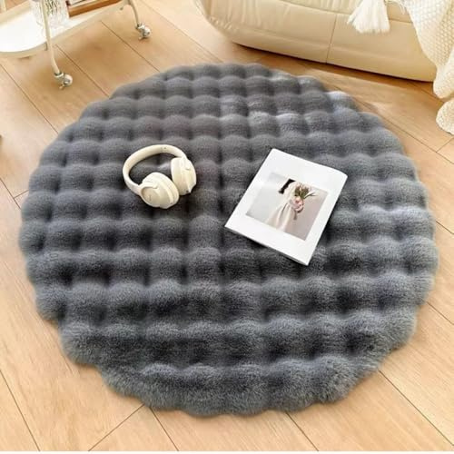 Nyescasa Hochflor Teppich Rund Langflor Wohnzimmer Modern Flauschig Weich Runder Kunstfell Teppich für Wohnzimmer Kinderzimmer Schlafzimmer Flur Grau Shaggy Innen 80cm