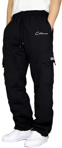 SRZYMJ Jogginghose Herren Baumwolle Freizeithose Warm Sweatpants Fleece Gefütterte Jogger Hosen Thermo Lang Sporthose Winterhose Lässige Trainingshose mit Taschen ThermoHerren Lang Winter Schwarz 5XL