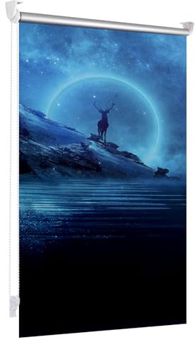 Verdunklungsrollo ohne Bohren/mit Bohren Thermorollo klemmfix Hirsch Fluoreszierend B45 x H120 cm (Stoffbreite 40cm) Fluoreszenzblau Hitzeschutz & Sichtschutz, Wandmontage Seitenzugrollo