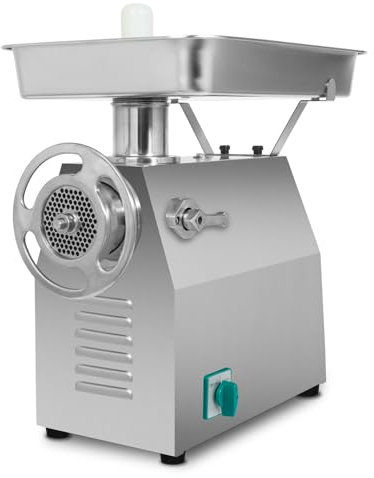 VERTES Fleischwolf Fleischmaschine Faschiermaschine Elektrisch, Edelstahl, 1500W, 350 kg/h, Größe 32, Professionell f. Gastro, 2 Einfüllschalen, 4 Lochscheiben, 2 Messer, Stopfer, Vor-, Rückwärtsgang