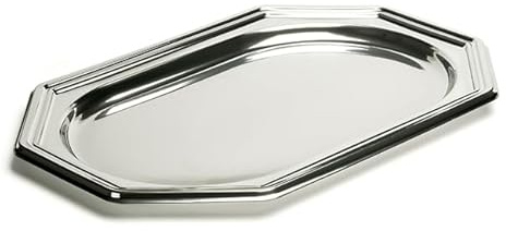 Monouso | 5 Bandejas Octogonales de Plástico, 27x19cm, Color Plata, Bandejas Reutilizables, Platos para Aperitivos, Catering o Eventos, Restaurante y Hostelería