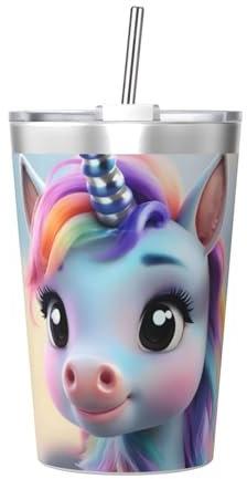 Happy Unicorn 12 Oz Stainless Steel Water Bottle - Keeps Drinks Hot for 12 Hours, Leak-Proof and Free from Bpa