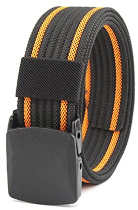 YDEWLY Herren-Stoffgürtel, elastischer Gürtel, 2 Herren-Nylon-Canvas-Flechtgürtel, Outdoor-Trainingsgürtel, Kunststoffschnalle, 120 cm, Freizeitgürtel, Herrenbekleidungszubehör(Black Orange)