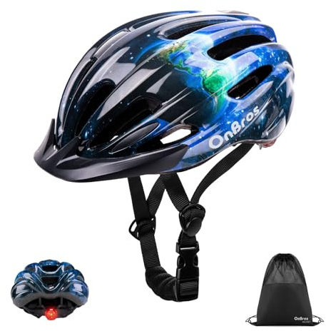 Kids Bike Helmet for Boys & Girls Ages 5-7-9-10-12-14 Adjustable Kid Cycle Helmet with Visor & Light, Lightweight & Safe for Cycling Scooters and Skating 50-57cm