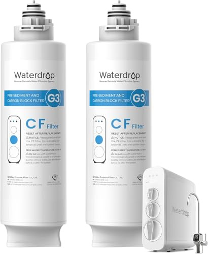 Waterdrop WD-G3-N1CF Filter, 6 Monate Lebensdauer, Ersatz für WD-G3-W Umkehrosmoseanlage, 2-Pack | je 6 Monate Lebensdauer, NSF/ANSI 372 Zertifiziert, Werkzeugloser Austausch, Untertisch-Umkehrosmosefilter