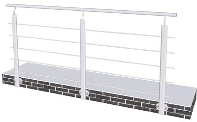 Garde-corps - Pour intérieur et extérieur - Aluminium argenté- Avec 5 traverses et 1 main courante - 2m - Fixation latérale