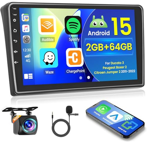 Hikity [2+64GB] Android 15 Autoradio per Ducato 3/Peugeot Boxer 2/Citroen Jumper 2 2011-2022 Radio Carplay Android Auto Wireless 9 Pollici IPS Touchscreen Radio con Telecamera BT Navi WiFi DSP EQ