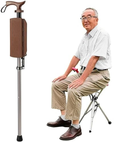 Sgabello pieghevole da passeggio con seduta, altezza regolabile 2 in 1, design convertibile in sedia a treppiede, supporta 181,4 kg, per anziani e uso esterno