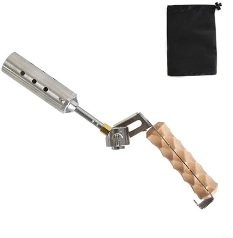 CashMuch Chalumeau à gaz pliable 1500 °C en acier inoxydable avec poignée en bois de hêtre flamme réglable pour la cuisine et le barbecue 215 mm avec sac de rangement