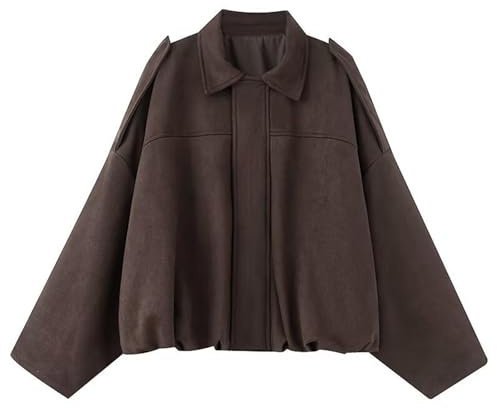 Mockajackor för kvinnor Y2K fuskmocka jacka hel dragkedja fladdermusärm beskurna ytterkläder dammode vardaglig gå ut rockar, Kaffe, M