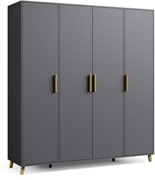 Rauch Möbel Shinjo, Kleiderschrank, Farbe Grau metallic, Breite 187 cm | Schrank, Kinderkleiderschrank, 4-türig, mit Griffen und Füßen aus Massivholz, Zubehör Basic, für Schlafzimmer, Babyzimmer