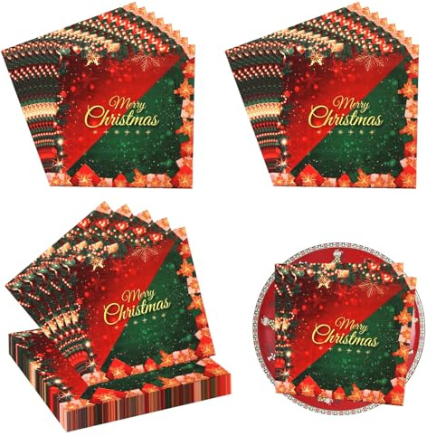 Servietten Weihnachten 80 Stück Weihnachtsservietten Weihnachts Servietten Rot und Grün Tischdeko Weihnachten Papierservietten für Tischdeko Party (33x33cm)