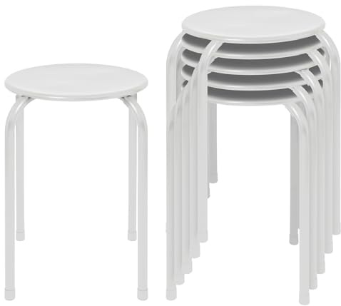 Harbour Housewares Tabourets Empilables en Métal - Blanc Mat - 6X Adultes Petit Cuisine À Manger Petit-Déjeuner Chambre à Coucher Vanité Coiffeuse Salon Chaise de Bureau Chaises Ensemble de Sièges