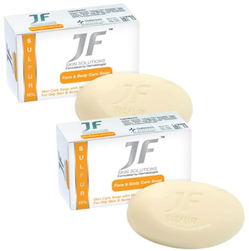 JF Sulfur Seife – Gesichts- & Körperpflege – Ideal für fettige und zu Akne neigende Haut – reinigender Reiniger 100 g, 2 Stück