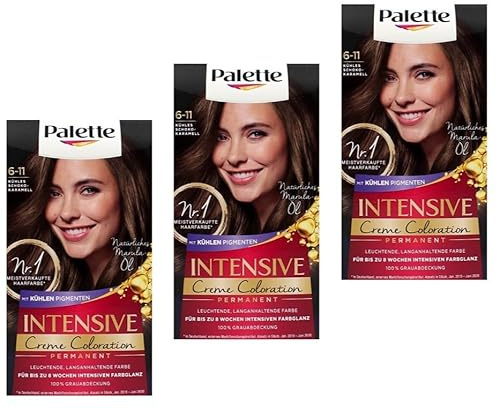 3x Palette Intensiv Creme Coloration 6-11 Kühles Schokokaramell permanente Haarfarbe für leuchtende langanhaltende Farbbrillanz Für bis 8 Wochen intensiven Farbglanz,115ml (3er Pack)