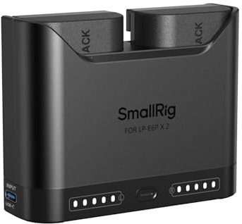 SMALLRIG LP-E6NH Battery Set w/Dual Charger for Canon R/5D/7D - 5484 | 22.5W Dual Slot Charger with 1940mAh Batteries, for Canon EOS R6 II, 5D II/III/IV, 6/7D, 6/7D II, R, R5/6/7