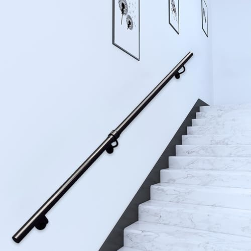 Corrimano Ringhiera Nero per Scale 80 cm 1 m 120 cm 1.5 m 180 cm 2 m 2.4 m 3 m 4 m 6 m Ringhiera per Scale da Parete Moderna per Interni ed Esterni Maniglione Antiscivolo, Ferro Battuto(150cm)