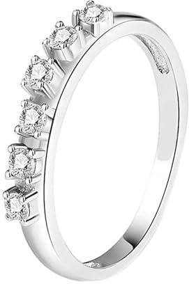 Ayoiow Eheringe Verlobung für Damen, Diamant Einfach Verlobungsring Vorsteckring für Sie, 9 Karat Weißgold Größe 53 (16.9)