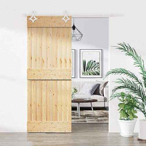 Set completo per porta scorrevole, porta scorrevole con guarnizione, 80 x 210 cm, in legno massello di pino scorrevole, per sistema di porte scorrevoli e guida a pavimento