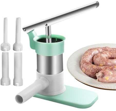 Embutidora manual de salchichas – Máquina de hacer salchichas casera de acero inoxidable | Relleno de carne de gran capacidad para cocina, hogar, cafetería, carnicería