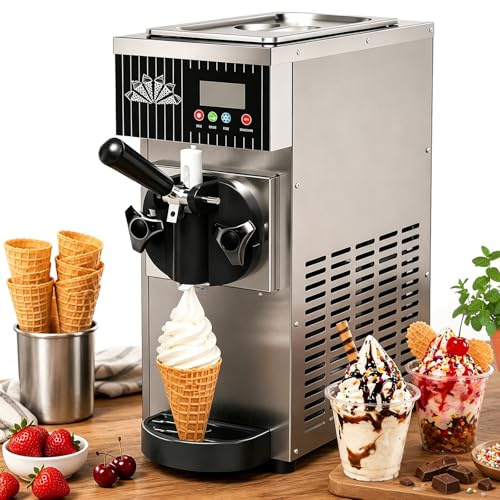 HCAUYNN Macchina per Gelato Soft Professionale, Gelatiera da Banco con Display LCD, Compressore 450W, Produzione 4-5L/H, Pulizia Automatica, Macchina Monogusto per Bar Ristorante Eventi Gray-110V