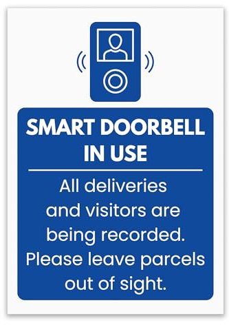 LP Lifestyle Smart Doorbell In Use Sign Durable Weatherproof Rust-Free Waterproof PVC Delivery Notice for Home Front Doors Gates Walls Garages Gardens No. 570 (A5 (148mm x 210mm) – No Holes)