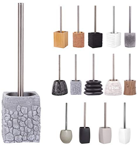 Sanilo Brosse WC et Porte Brosse, Grande sélection de balayettes de Toilette, Manche en Acier Inoxydable, avec tête de Brosse remplaçable, Facile d'entretien (Grey Stone)