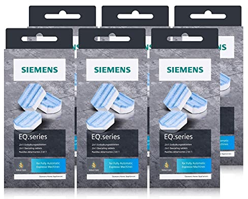 Siemens TZ80002 Lot de 6 tablettes détartrantes 2 en 1 pour machines à café automatiques Siemens EQ