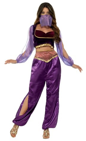 Smiffys - Damen Araberin Prinzessin Kostüm, Hose, Oberteil und Gesichtsschleier, lila