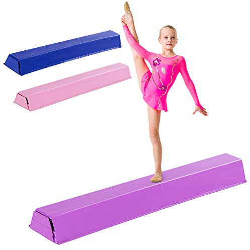 COSTWAY 117cm Schwebebalken, Balken Turnen mit Klettverschluss, Balance Beam, Gymnastikbalken zum zuhause Turnen, Balance Balken ideal für Springen, Handstand und Radschlag (Lila)
