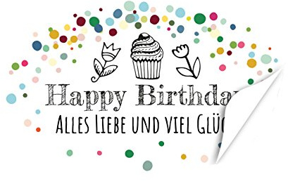 20 Aufkleber Geburtstag - ovale Etiketten Happy Birthday viel Glück - Format ca. 8 x 5 cm - Aufkleber, Sticker für Geschenke, zum Geburtstag Geschenkaufkleber