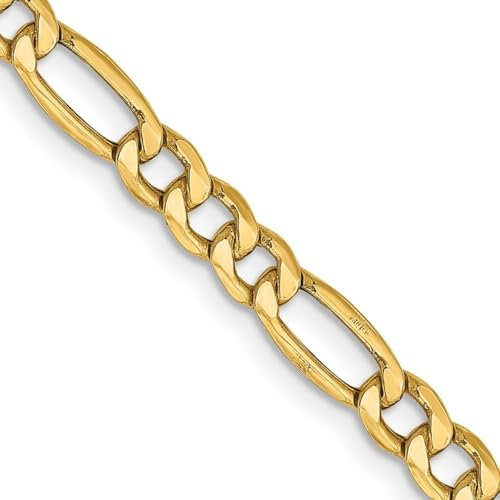Figaro Halbfestes 14 Karat Weißgold Gelbgold Armband in Längen 18 20 23 3,5 mm 4,75 mm 5,35 mm 6,6 mm 7,3 mm, Metall