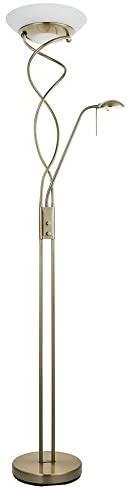 National Lighting Mother and Child Floor Lamp with Adjustable Reading Light & Dimmer Switch - Intertwined Uplighter Floor Lamp Father and Son Lamp - Antique Brass Finish - R7s/G9 Bulbs (Not Included)