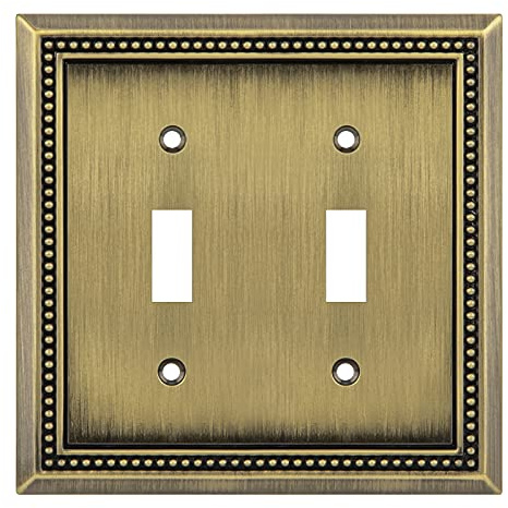 Henne Bery Sunken Pearls Heavy Duty Decorative Wall Plate Switch Plate Outlet Cover (Double Toggle, Antique Brass)